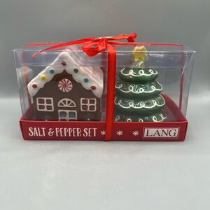 LANG Classic Gingerbread House And Christmas Tree Salt And Pepper Shaker Set NEW
